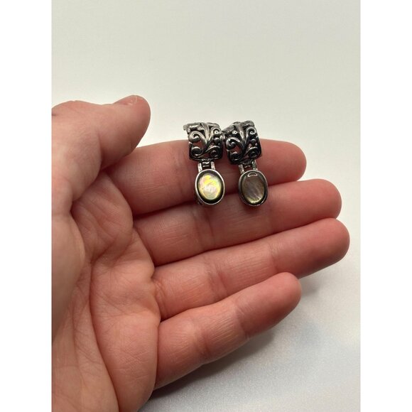 Abalone & Sterling Silver 925 Earrings With Intricate Design - Picture 7 of 12